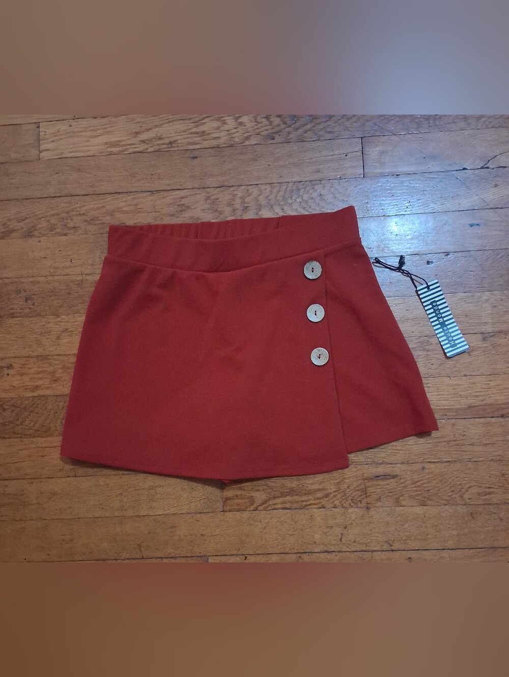 Haute Monde Rust-Red Mini Skort with Side Buttons